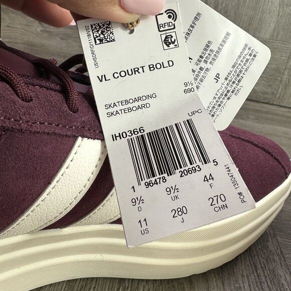 Adidas VL Court Bold Women's size 11 Burgundy Skateboarding Shoes - Picture 8 of 8